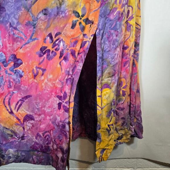 Vtg Tropical Tantrum Tie Dye Slit Maxi Beaded Dress Medium Multicolor Hawaiian - Picture 5 of 10